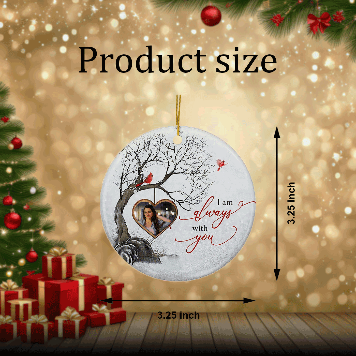 Memorial with Cardinals and Heart | I Am Always With You | Christmas | Ceramic Ornament